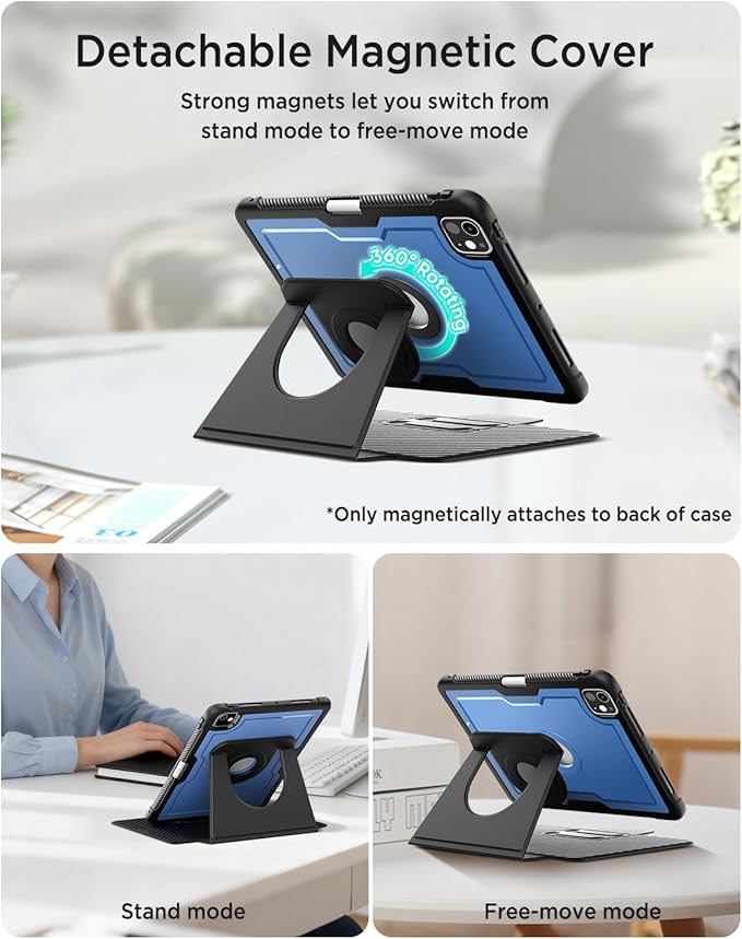 Miimall Leather Case for iPad Pro 13 Inch 2025/2024(M5/M4) with Pencil Holder, [Magnetic Back Cover] [Multi-Angle Landscape&Portrait Viewing] [360°Rotating Magnetic Stand] Non-Slip Folio Cover, Blue