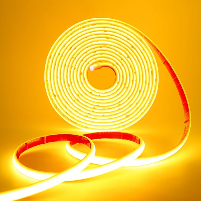 24V COB Neon Strip, 320LEDs/m Ultra-Bright Flexible COB LED Band, Outdoor Waterproof IP68 Self-Adhesive Tape, Red/White 2-Wire Neon Fairy Lights for Patio, Christmas（Yellow,1M）