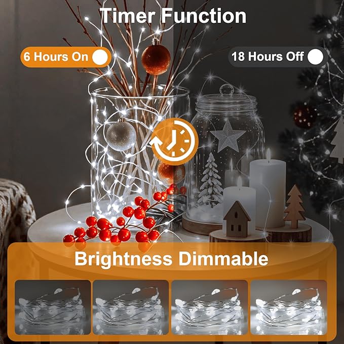 AIKEI 6 Pack LED Fairy Lights with Timer Battery Operated, Mini String Lights with Remote Waterproof 7ft 20 Led Firefly Starry Lighting for Wedding Party Bedroom Garden Christmas Decoration White