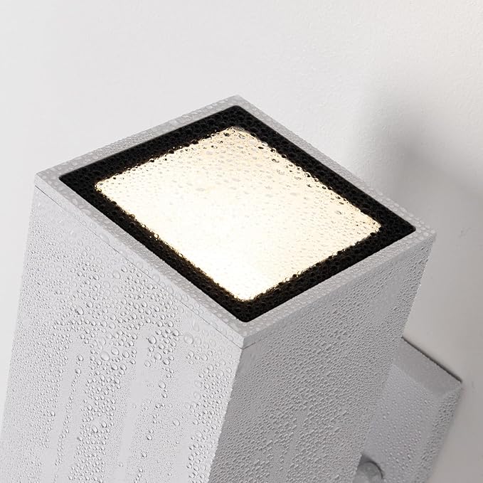 mirrea Modern Outdoor Porch Light Patio Light in 2 Lights with Aluminum Rectangular Tube and Tempered Glass Cover Waterproof Wall Sconce 2 Pack (Matte White)