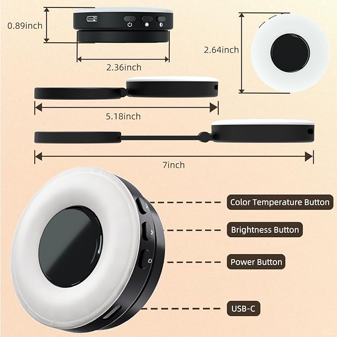 Magnetic Selfie Light for iPhone, Portable LED Ring Light Compatible with Magsafe for Selfie, Video, Vlog, Photography, TikTok, Facetime, Zoom Call, Live Streaming - 1 Pack