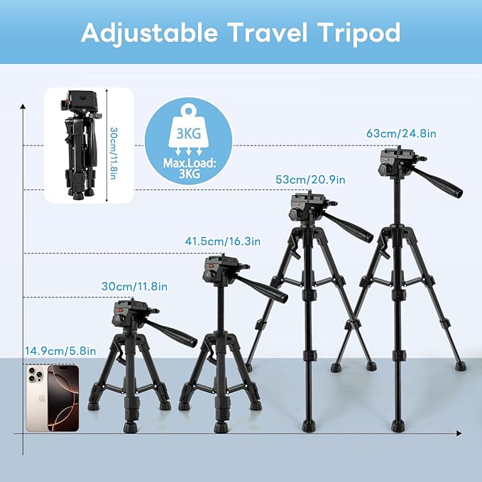 Vlogging Kit for iPhone, Android, Camera, Compatible with YouTube Starter Kit with Rechargeable LED Light + Microphone + Phone Clip + Aluminum Desktop Tripod for Vlogging, Instagram, TikTok