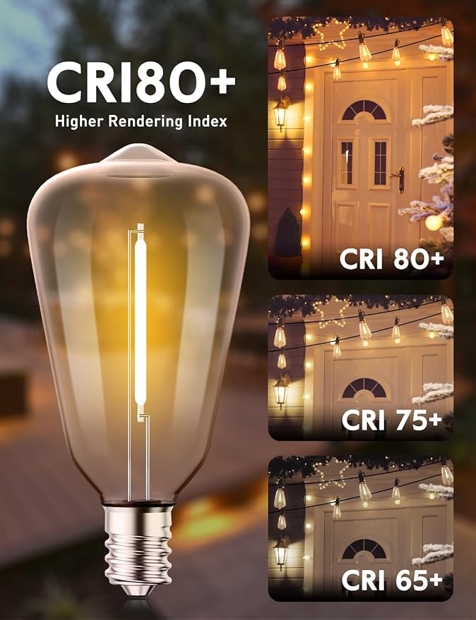 Brightown 15 Pack ST38 LED Light Bulbs, Outdoor String Light Replacement Dimmable Shatterproof Bulbs, 0.6W Equivalent to 7W Incandescent Bulbs, E12/C7 Base (Not Work with Solar String Lights)