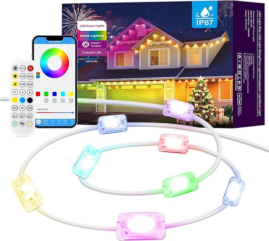 Permanent Outdoor Lights, Smart RGB+IC House Outdoor Decor Lights, 75 Scene Modes with APP&Remote Control, IP67 Waterproof for Halloween, Christmas, Holiday Decor House Roof Lighting