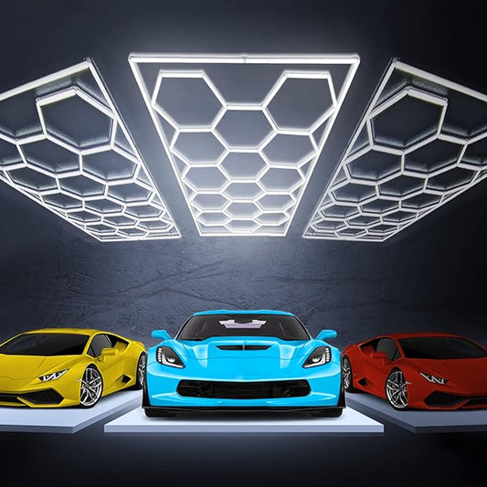 GOSLARLIT Hexagon LED Garage Lights,6500K Dimmable,Adjustable Brightness,Hexagon Gym Lights for Garage/Car Wash(15.88fts x 7.98fts)
