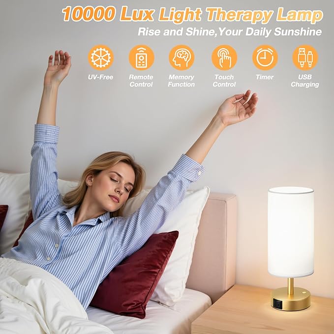 Light Therapy Lamp 10000 Lux, Sun Lamp with Remote, 3 Color Temperature & Stepless Dimming, Happy Sunlight Lamp, Daylight Lamp for Home, Office, Gold Decoration Use As Lift Mood, Happy Life