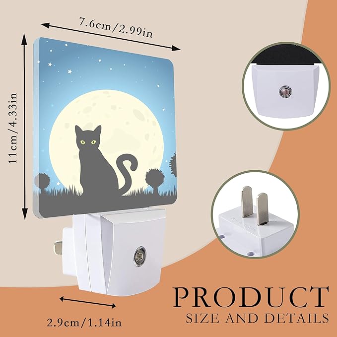 Halloween Night Lights Plug into Wall,Black Cat Moon Night Light Dusk to Dawn Sensor LED Lamp 0.5W for Boys/Girls/Women/Men Decorations Room 0.5W Sleep Friendly