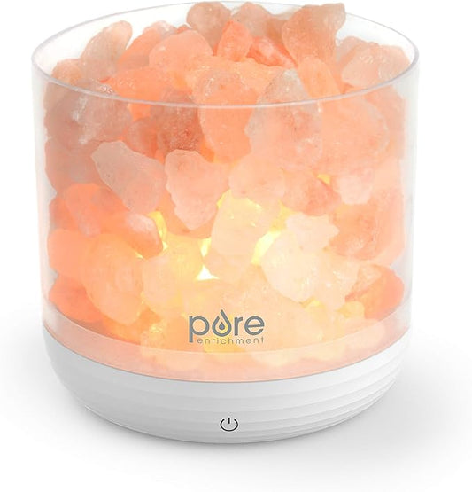 Pure Enrichment PureGlow USB Salt Lamp - Authentic Pink Himalayan Salt Rocks, Light Dimmer with 5 Levels, 2 Bulbs, and USB Power Cable