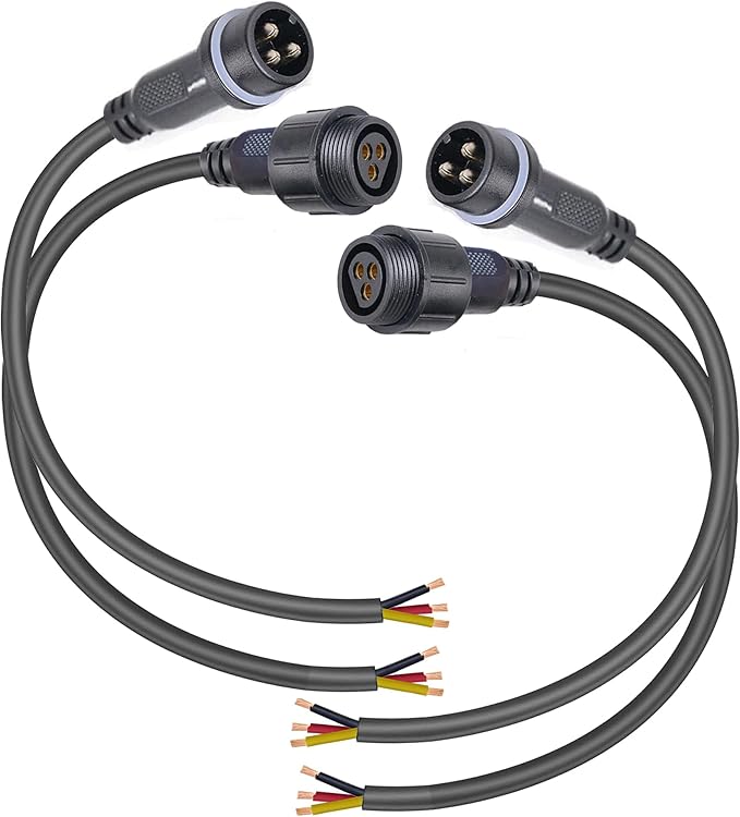 Waterproof Connectors 3 Wire,12AWG Male Female Plug LED Connector with 3Pin Waterproof Connectors,IP68 25CM Extension Cable for Car, Truck, Boat,LED Strip Lights,(2Pairs)