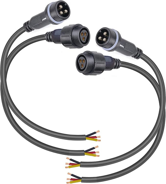 Waterproof Connectors 3 Wire,12AWG Male Female Plug LED Connector with 3Pin Waterproof Connectors,IP68 25CM Extension Cable for Car, Truck, Boat,LED Strip Lights,(2Pairs)