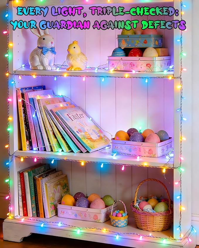 Easter String Lights Battery Operated Pastel with Timer Waterproof 8 Modes 16.4ft 50 LED Easter Decorations for Outdoor Indoor Patio Party Garden Yard Decor