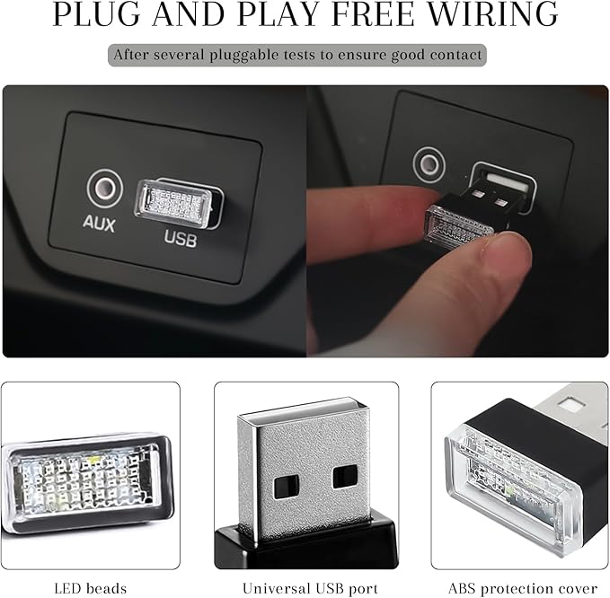 4 PCS USB LED Car Interior Atmosphere Lamp, Portable Mini Auto LED Decor Night Light, Plug-in USB Interface Ambient Lighting Kit, Universal Car Interior Accessories(Green)