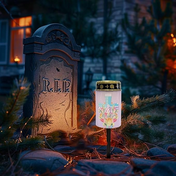 Tulip and CrossSolar Grave Lights for Cemetery Flameless Solar Powered Light for Prayer Waterproof Outdoor Easter Decor Cemetery Solar Lights for Grave Lamp