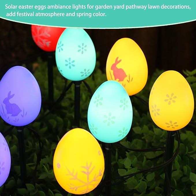 25 FT 20 Packs Easter Eggs Decor String Lights, 8 Modes Colorful Easter Solar Light Outdoor, Waterproof Stake Egg Pathway Light for Garden Patio Lawn Yard