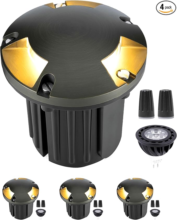 Gardenreet LED Well Lights Outdoor - Brass All Weather Outdoor Electric Inground Lighting, Low Voltage LED 12V Fixture, Antique Bronze for Backyard Yard Pathway with 4000K Neutral White MR16 Bulb