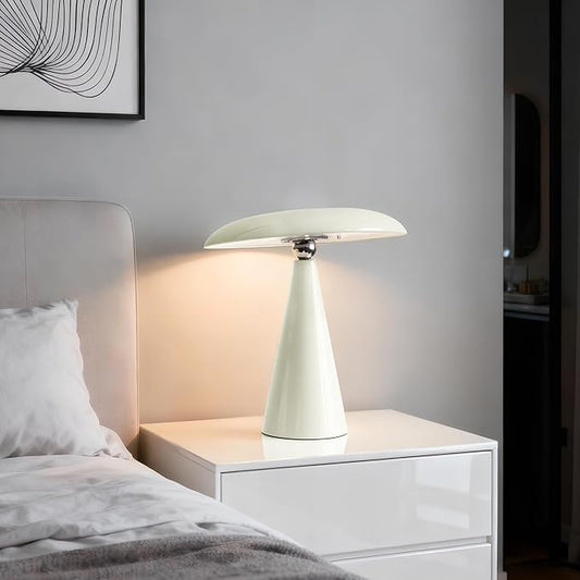 Mushroom Lamp Mid Century Modern Table Lamp, LED Cordless Rechargeable Bedside Light, Dimmable Touch 3-Color Temp, Retro Small Lamp for Bedroom, Living Room，Aesthetic Decor (Cream)