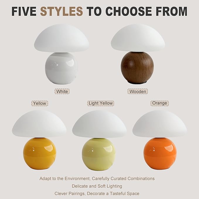 Mushroom Lamp Ceramic Base,Bedside Lamps White Cute 70s Mid Century Modern Decor Lamp for Bedroom,Small Abstract Table Bedside Glass Mood Coze Fun Warm Light