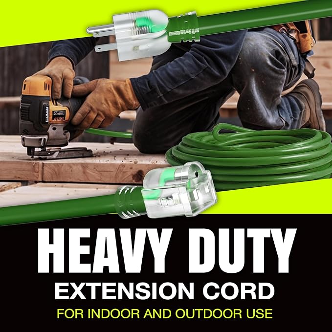 6ft Outdoor/Indoor Extension Cord 12/3 Gauge Extra Heavy Duty 3 Prong SJTW, Waterproof, Flexible Cold-Resistant Long Power Cord,125 Amp 1875W, Green by LifeSupplyUSA
