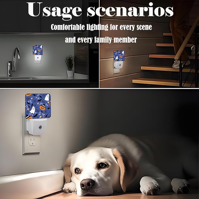 Happy Halloween Night Light,Plug Into Wall with Dusk to Dawn Light Sensors, Warm Nightlights for Bedroom, Bathroom, Hallway, Kitchen, Gifts Ideal for Boys Girls Women Men