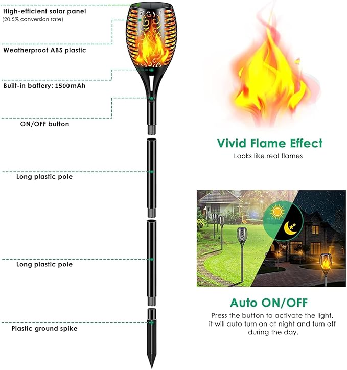 Solar Lights Outdoor 99 LED Higher & Larger Flickering Flame Solar Torch Lights 43" Waterproof Outdoor Lighting Solar Powered Pathway Lights Christmas Decorations for Garden Patio Yard, 4Pack