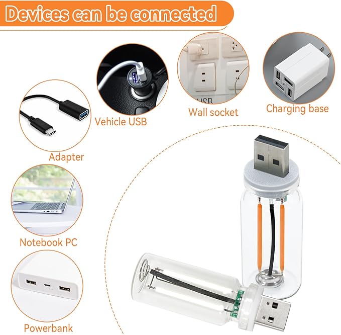 8Pcs USB LED Car Interior Atmosphere Light, Mini Retro Car Lamps USB Plug-in Glass Bottle Night LED Light