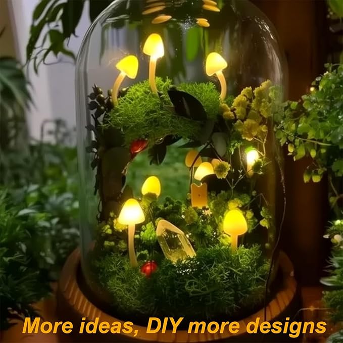DIY Mushroom Lamp Kit – Handmade Mushroom Night Light with Glass Dome, Terrarium-Style Jungle Atmosphere Night Light with Faux Moss & Wooden Base for Bedroom, Home Decor, Gifts for Women & Kids