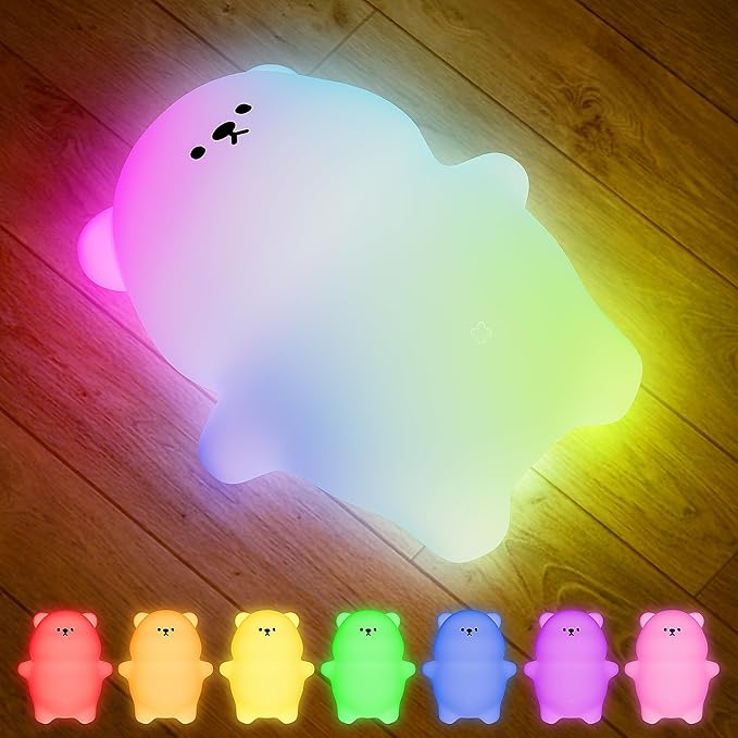 Bear Night Light for Kids, 8 Color Silicone Cute Duck Lamp, Lying Flat Duck, 3 Level Dimmable Kids Rechargeable Bedside Touch Baby Light