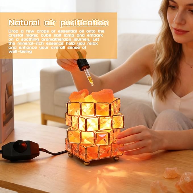 Natural Himalayan Pink Salt Lamp, Dimmable Brightness (Single Lighting Mode), USB Powered, Crystal Salt Rock Lamp for Home Decor, Night Light for Bedroom/Office, ETL Certified Cord (Crystal Crown)