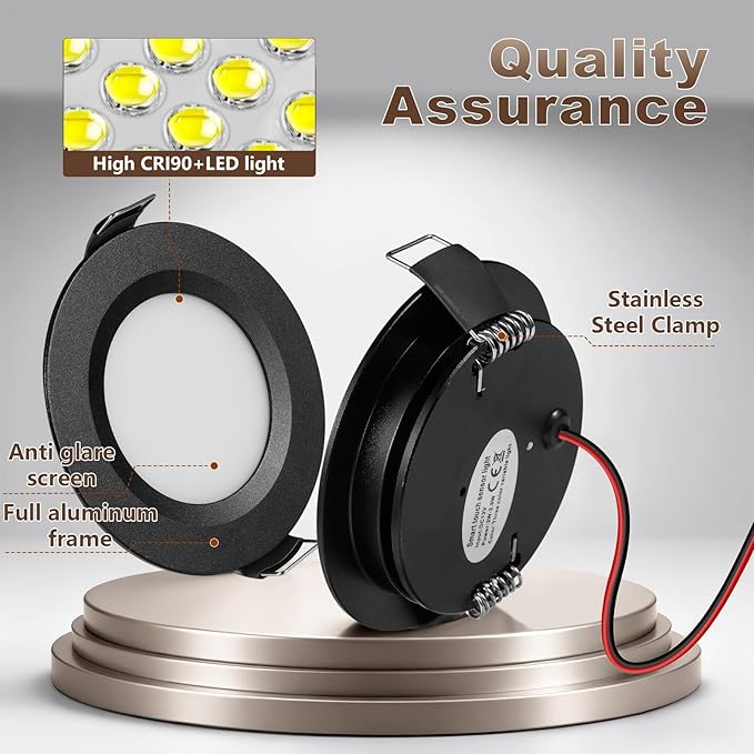 LED Puck Lights,Rv Led Lights Interior 12v with Dimmer Switch & 3 Colors Adjustable for Interior/Camper/Trailer/Boat/Car(Black-3 Colors, 8 Pack)