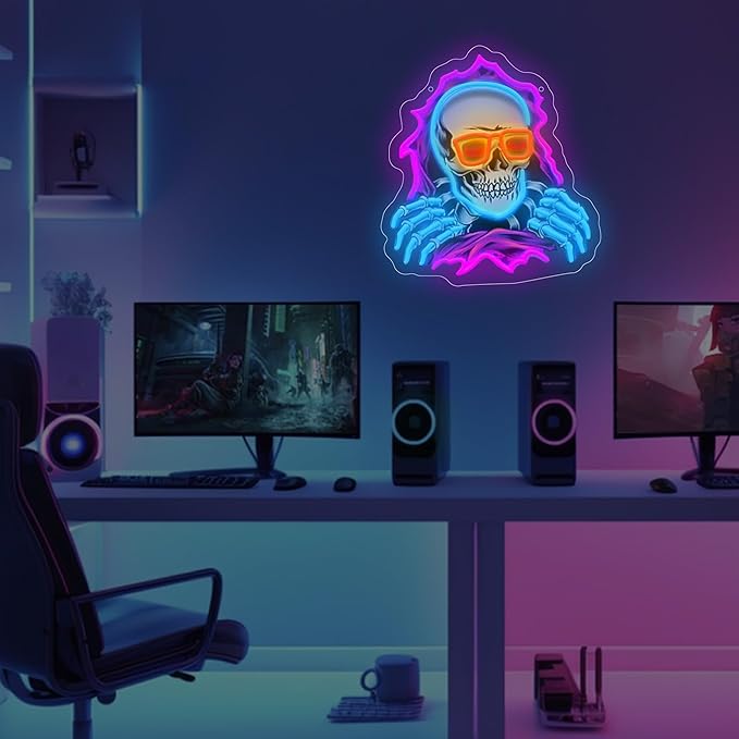 Skull Hole Neon Sign For Room Wall Decor, Colorful UV Printed Neon Light, LED Artwork for Bar, Bedroom, Game Room, Party Decoration Holiday Birthday Gifts