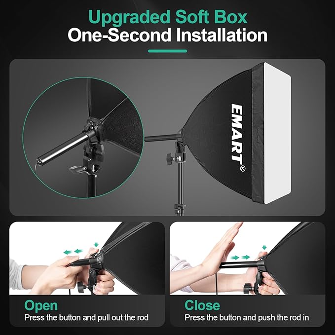 EMART Softbox Photography Lighting Kit, 16"x16" Pull Soft Box, 50W 3000K-6000K LED Bulb with Remote/APP Control, Professional Photoshoot Equipment for Studio Lights, Portrait, Video Recording(1 Pack)