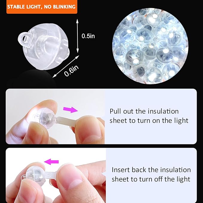 200Pcs Mini Led Lights with Hooks,Led Balloons Light for Party Decorations, Paper Lantern, Easter Eggs, Birthday Party, Halloween Christmas Decoration (Glow steadily White)