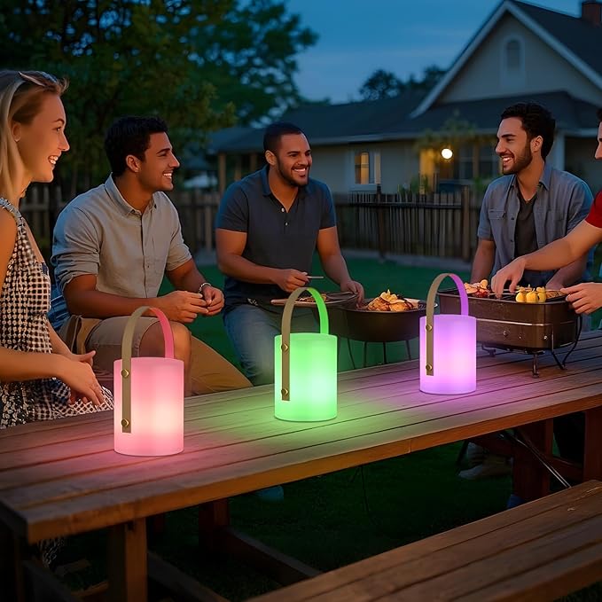 uuffoo LED Lantern Cordless Table Lamp IP44 Shower Safe with Remote, 8-10H Battery Life RGB Warm White Dimmable for Indoor Outdoor Patio Camping Home (White B)