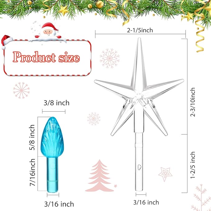 Boao 100 Pieces Ceramic Christmas Tree Bulbs and 5 Stars Replacement Plastic Bulbs for Ceramic Christmas Tree Decorations(4.7 mm Diameter,Blue)