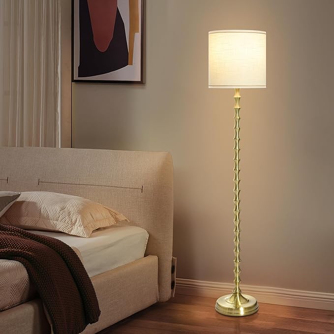 64.5''Gold Floor Lamp, Modern Tall Standing Lamp with Gold Finish and White Lampshade for Living Room, Bedroom, Office, Dining Room, Corner Lighting
