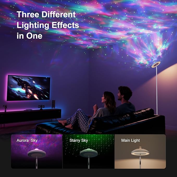 DUSKTEC Floor Lamp with RGB Star Projector, 15W 1400LM Dimmable 4 Color Temperatures LED Standing Lamp with Remote, Modern Tall Black Corner Lamp for Living Room, Bedroom, Office (White)