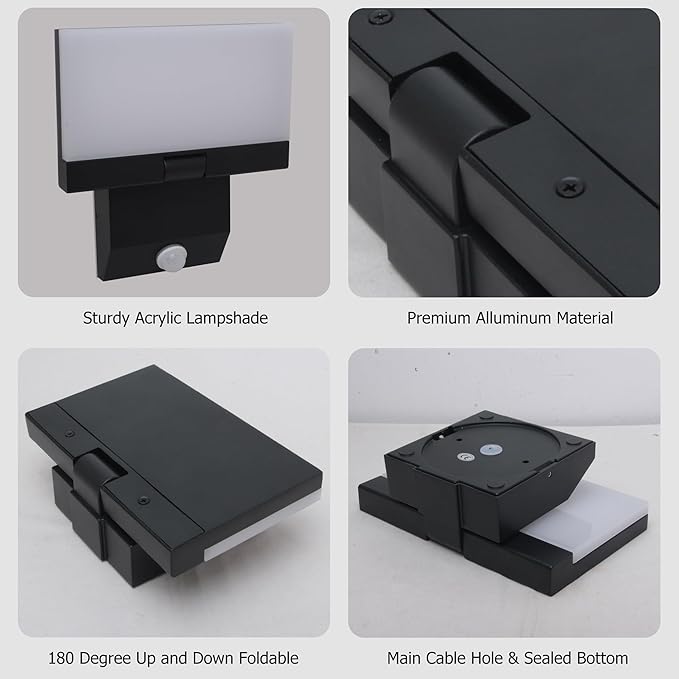 Motion Sensor Outdoor Light, 18W 1980LM Black Motion Outdoor Wall Lights, IP65 Waterproof Sconce Lighting, LED Porch Lights 3000K Foldable Patio Wall Light Fixture for House Garage Square