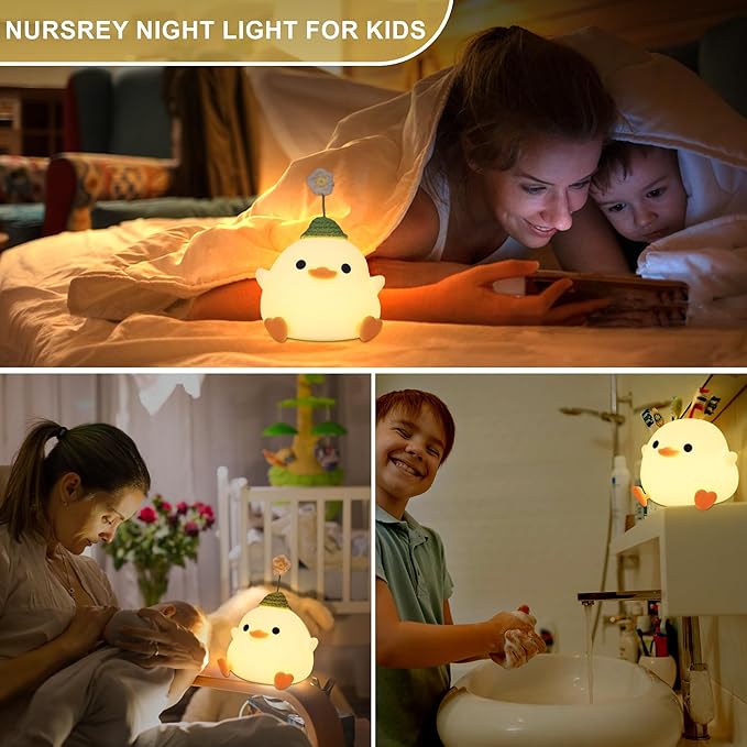 Dodo Duck Night Light, Cute Flower Duck Nursery Lamp, Portable USB Rechargeable Timer Dimmable, Silicone LED Bedside Nightlight, Best Home Bedroom Decor Gift to Kids