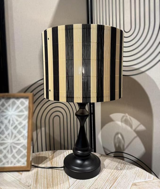 bamboo lamp shade modern decorative black stripe groovy unique Lamp Replacement Accessories E27 size 30x23cm