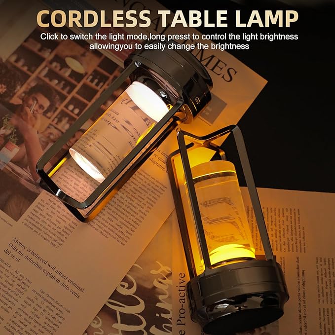 Portable Touch Control Table Lamp with 5000mAh Battery, 3-Color Stepless Dimming Cordless LED Light for Bedroom/Camping/Restaurant/Bar Indoor & Outdoor (1-Pack Pearl Black)