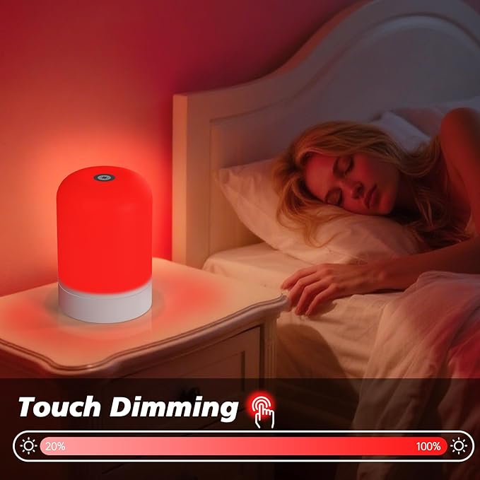 Aogled Red Light Therapy Lamp for Sleep & Relaxation – 670nm Bedside Night Light with Touch Control, Dimmable LED Lamp for Bedroom | Cordless, Rechargeable, Portable Design for Travel & Home Use