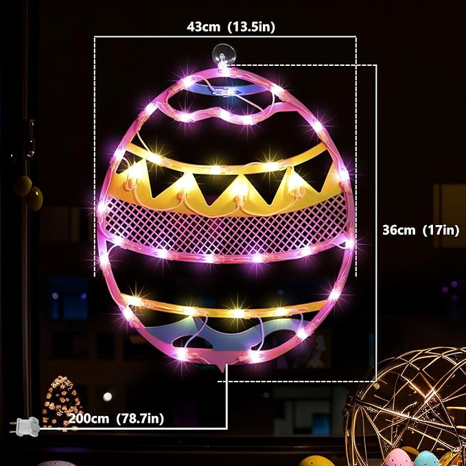 17" 35LED Lighted Pink Easter Egg Decor - UL Certified, Sweet Warm Glow, Window & Hanging Decor, Home Office Accent, Elegant Gift Box Packed