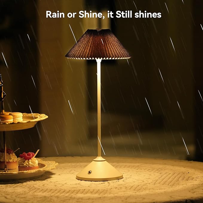 Cordless Rechargeable Touch-Control LED Table Lamp – 3 Adjustable Color Temperatures, Lightweight & Portable, Matte Metallic Finish, Waterproof, Battery Operated for Indoor& Outdoor Use (White&Brown)