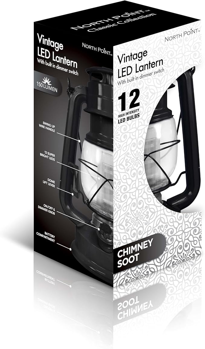 Northpoint 12-LED Lantern Vintage Style, Black, 10x6x6 (190495)