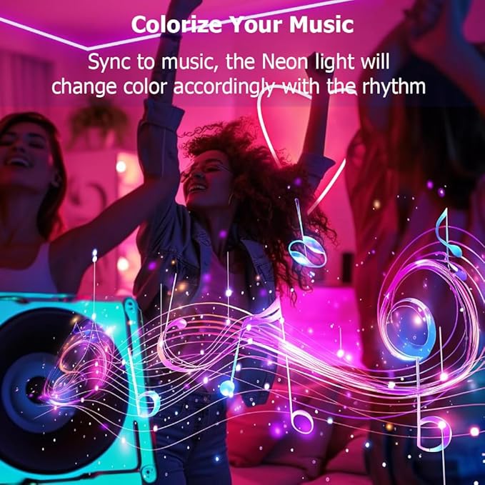 9.8ft LED Neon Rope Lights, RGB Plus IC Neon Strip Lights, IP68 Waterproof Dimmable Rope Light with APP Remote Control for Gaming Room Living Room Bedroom Indoor Outdoor Decor