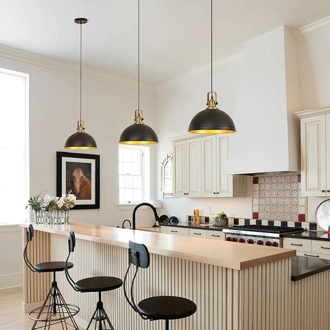 Black Pendant Lights Kitchen Island Industrial Pendant Light Fixtures Dome Kitchen Island Lights Modern Pendant Lighting for Bar Farmhouse Dining Room Bedroom Hallway（3 Packs）