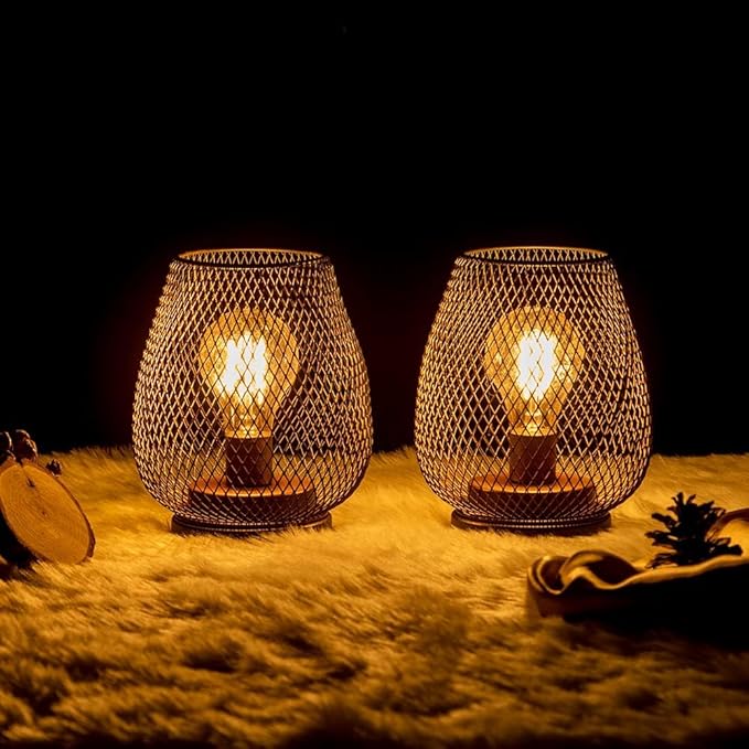 NEEDOMO 2 Pack Battery Operated Lamp Outdoor Table Lantern, LED Table Lantern with Timer Mode, Vintage Decorative Lights Cordless Lamp Indoor Outdoor Patio Bedroom Living Room with LED Bulb