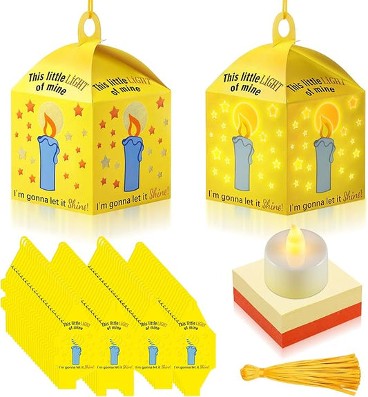 24 Sets Religious Easter Crafts with LED Candle Light Tissue Paper Light of Mine Lanterns Craft Kits DIY VBS Christ Suncatchers Lanterns Hanging for Easter Sunday School Christian Decoration