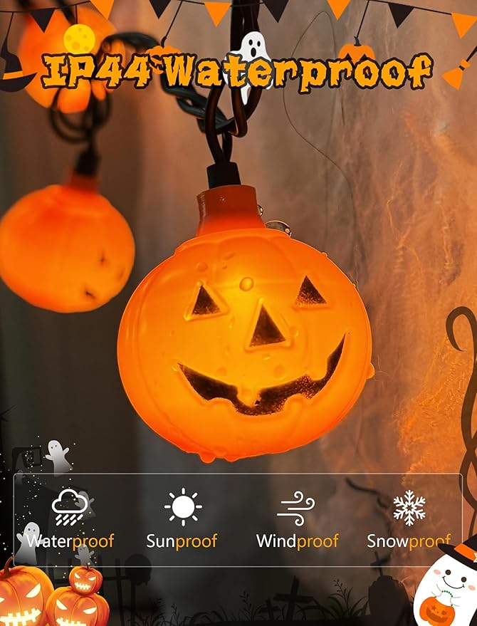 Halloween Outdoor Pumpkin Lights,10 LED Pumpkin String Light 8.5ft Waterproof Orange Jack-O-Lantern Lighted Pumpkins for Indoor Outdoor Home Bedroom Camper Decor Party Decorations