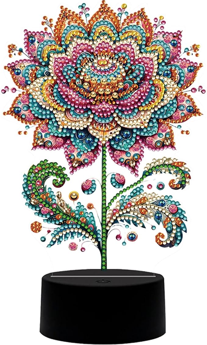 Gorgeous Flowers Diamond Art Painting Night Light,Diamond Art Painting Kits Desktop Touch Lamp Ornaments for Tabletop Decor Diamond Art Accessories for Adult Beginner Bedrooms Living Room